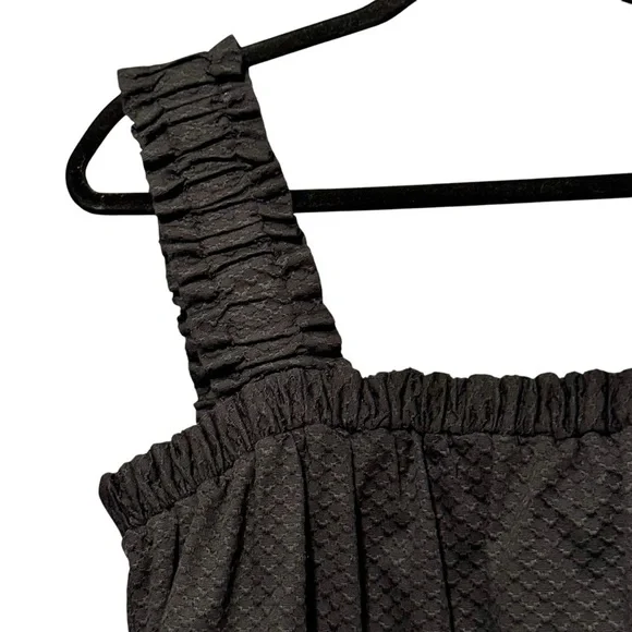 Something Navy Black Square Neck Shirred Ruffled Sleeve Textured Mini Dress - Picture 4 of 10